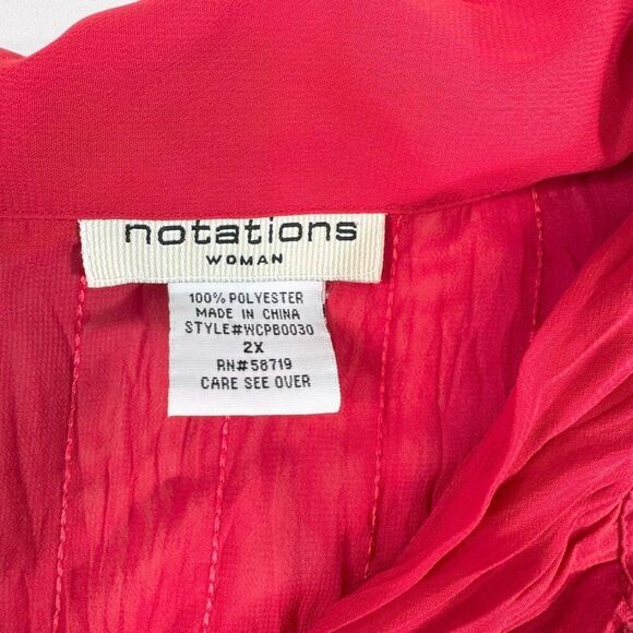 Notations Blouse Womens 2X Red Polyester Long Bell Sleeve V-Neck Ruffled Sequins - Picture 5 of 10